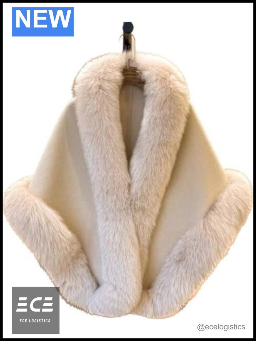 Cashmere Pashmina Shawl Wrap Fox Fur Trimmed Wool Women's Cloak